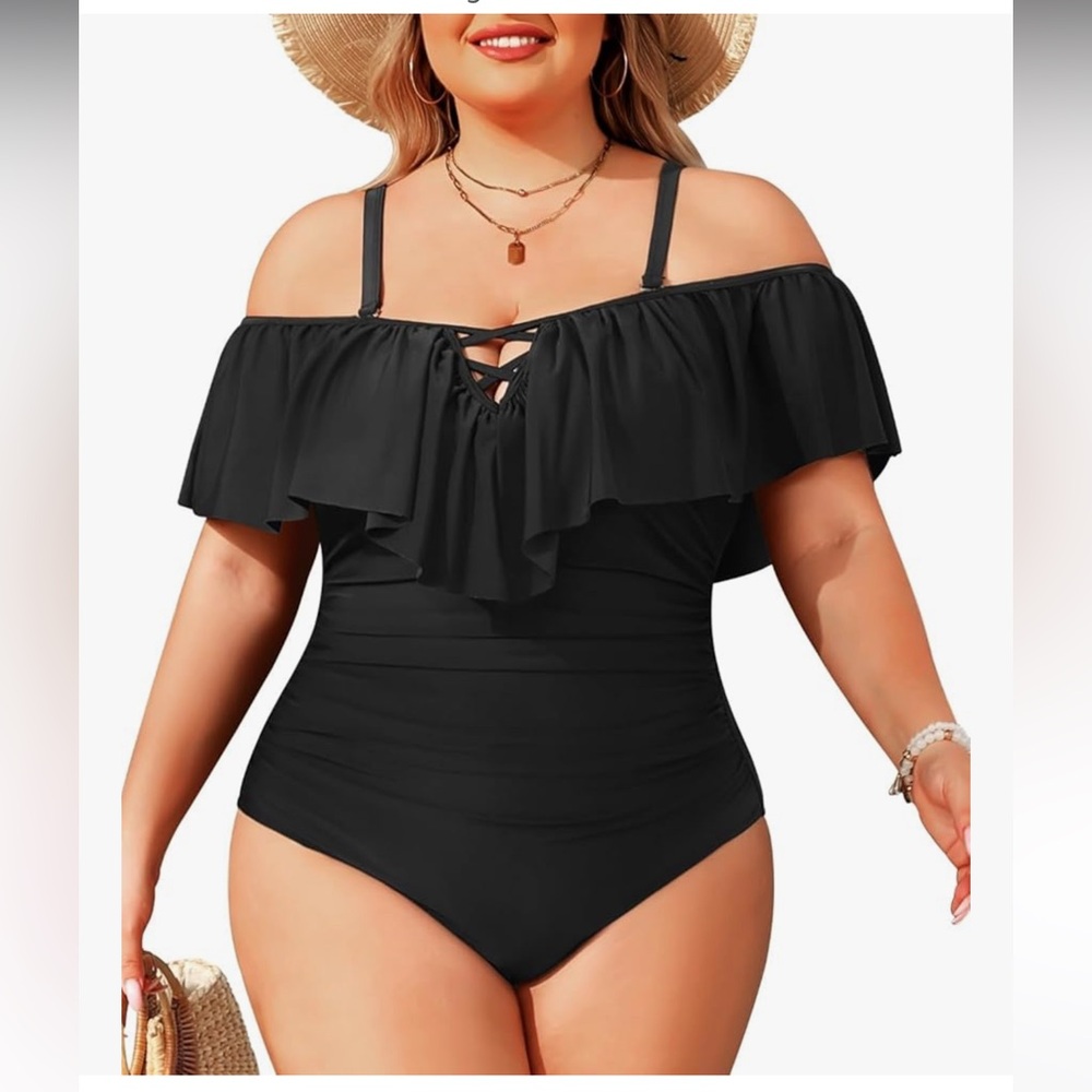 BNWT Elegant Black Off-Shoulder One Piece Swimsuit